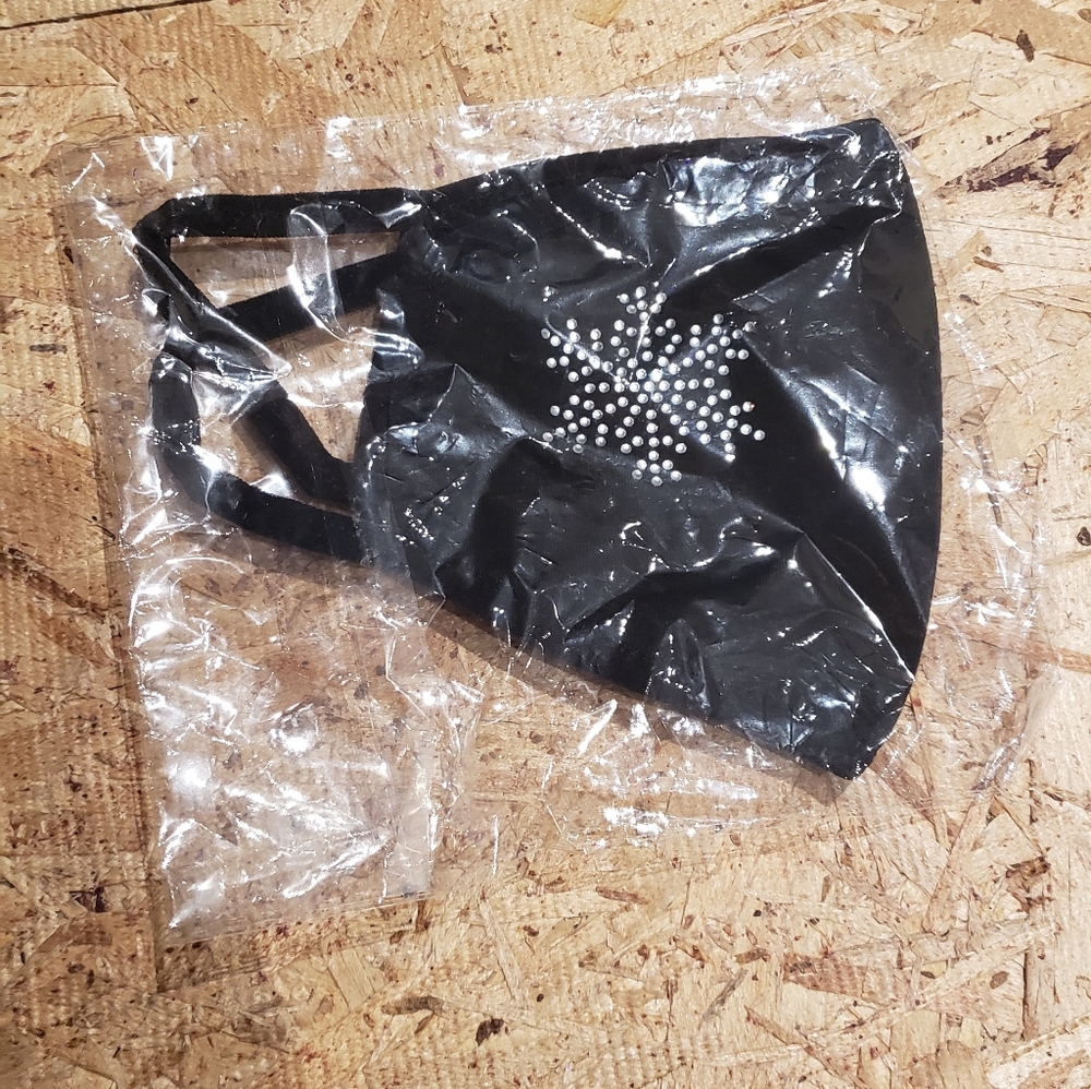 Black Face Mask with Rhinestone Snowflake Design